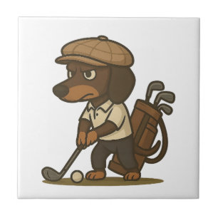 Azulejo De Cerâmica Presente Engraçado de Golfe � Dachshund no Tee