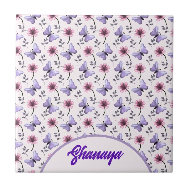 Azulejo De Cerâmica Presente Floral Borboleta Primavera Personalizado  (Frente)