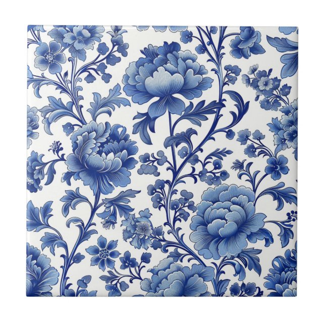 Azulejo De Cerâmica Presente para Eterno doméstico azul e branco Flora (Frente)