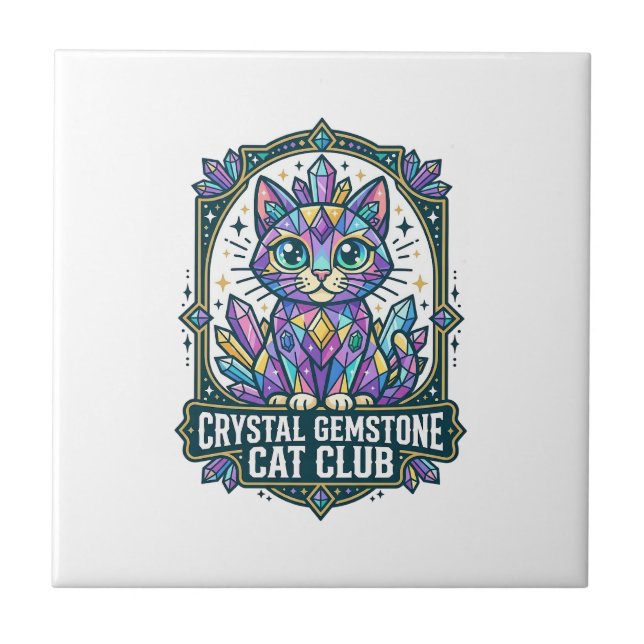 Azulejo De Cerâmica Presente para Mãe de Gato com Cristal Gemstone - C (Frente)
