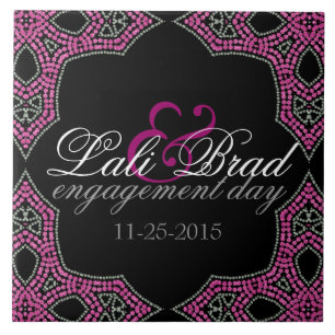 Azulejo De Cerâmica Presente rosa + Noivado prateado