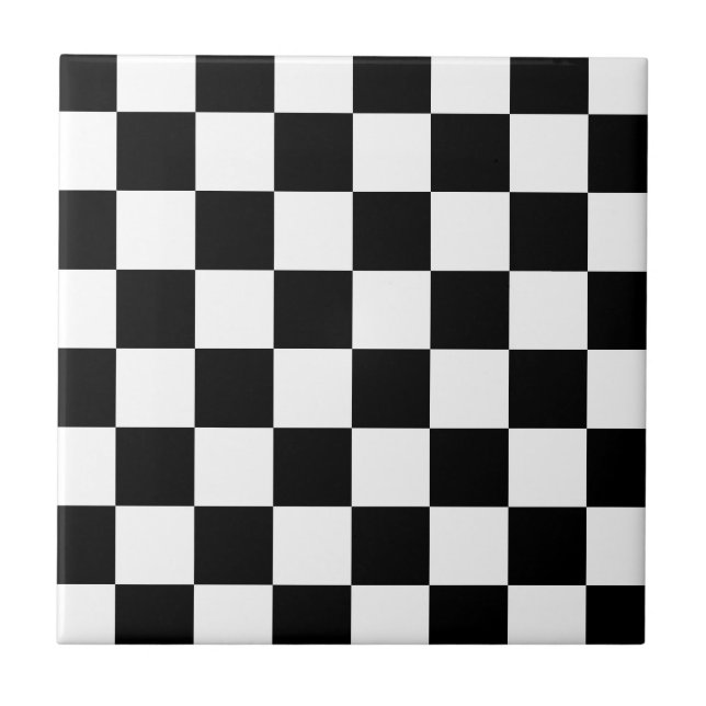 Azulejo De Cerâmica Presentes Checkered preto e branco do teste padrão (Frente)