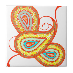 Azulejo De Cerâmica Presentes de Mint Paisley Laranja Amarelo Moderno