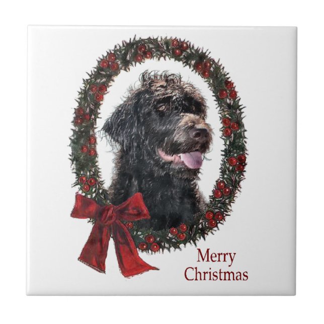 Azulejo De Cerâmica Presentes de Natal Labradoodle (Frente)