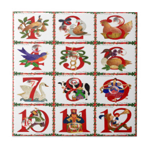 Azulejo De Cerâmica Presentes de Quilt Impresso dos 12 Dias de Natal
