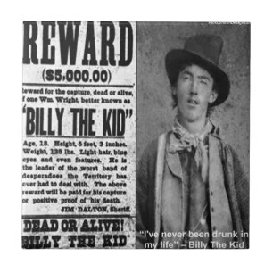 Azulejo De Cerâmica Presentes e Camisetas Billy The Kid Procurado Vivo