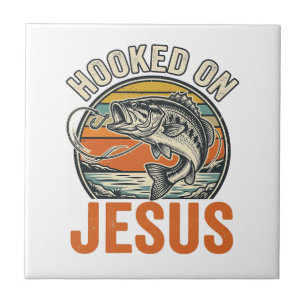 Azulejo De Cerâmica Preso a Jesus Fé em Pesca de Bass Vintage