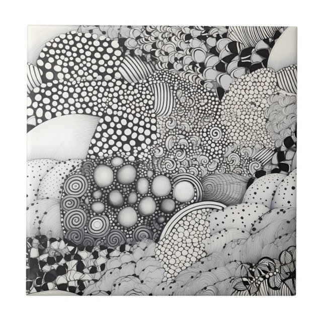 Azulejo De Cerâmica Preto Branco Atemporal Abstrato - Ritmo Harmonia (Frente)