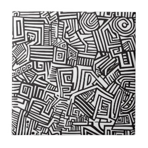Azulejo De Cerâmica Preto Branco Geométrico Labirinto Abstrato Linha