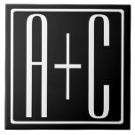 Azulejo De Cerâmica Preto & Branco | Iniciais de Casais<br><div class="desc">Perfeito para monograma duplo ou mesmo logotipo. Obrigado pela sua compra!</div>