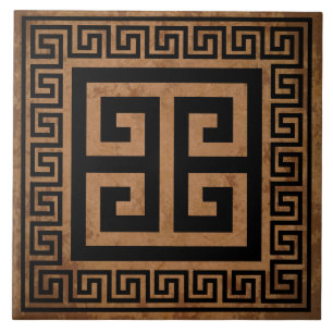 Azulejo de Cerâmica Preto com Padrão de Chave Greg