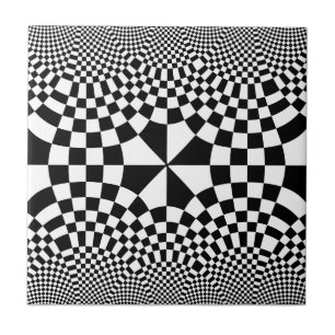 Azulejo De Cerâmica Preto de roda & branco da ilusão óptica dos