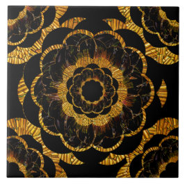 Azulejo De Cerâmica Preto dourado e ouro da flor da mandala do vintage