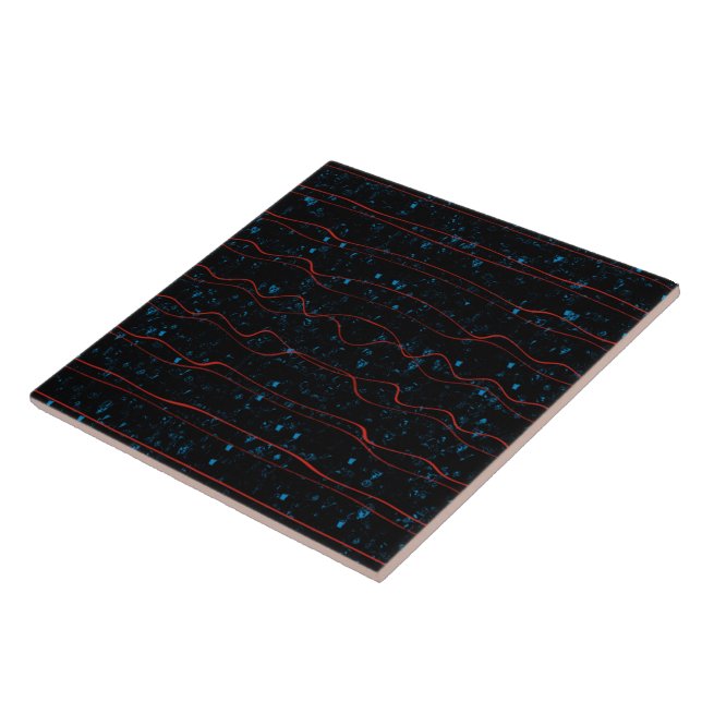 Azulejo De Cerâmica Preto e Azul com Linhas Vermelhas onduladas (Lateral)