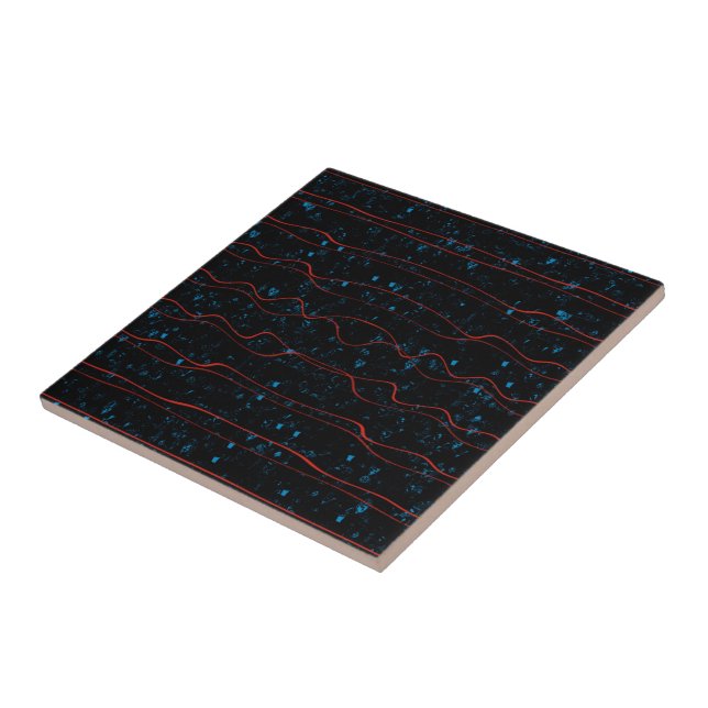 Azulejo De Cerâmica Preto e Azul com Linhas Vermelhas onduladas (Lateral)