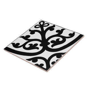 Azulejo De Cerâmica Preto e Branco Abstrato Diamante Orientado com Est