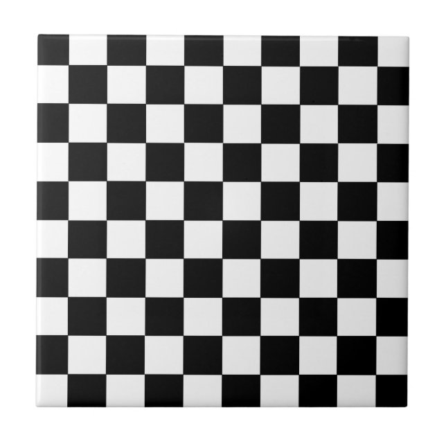 Azulejo De Cerâmica Preto e branco Checkered (Frente)