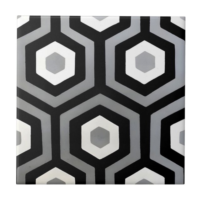 Azulejo De Cerâmica preto e branco, preto hexagonal e branco, geométri (Frente)