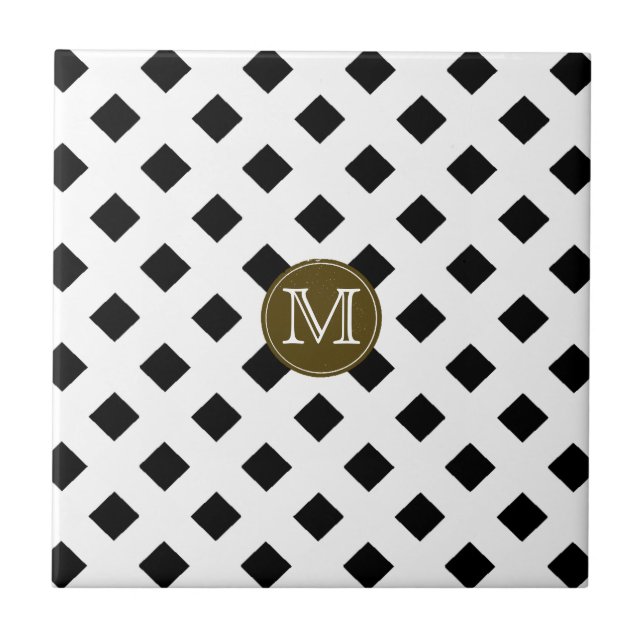 Azulejo De Cerâmica preto e branco Trellis Personalizado (Frente)