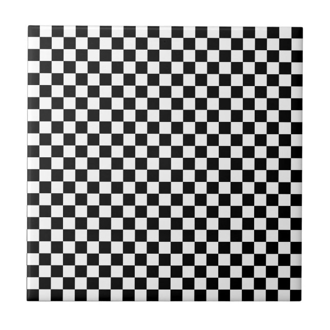 Azulejo De Cerâmica Preto e Branco Xadrez Corrida  (Frente)