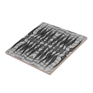 Azulejo De Cerâmica Preto E Cinza Folhas Florais Emplumadas Abstratas