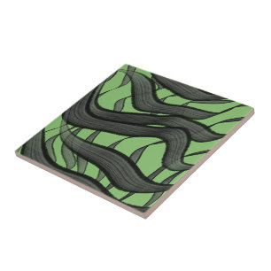 Azulejo De Cerâmica Preto E Cinza Folhas Florais Emplumadas Abstratas
