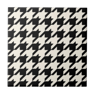 Azulejo De Cerâmica Preto e creme do teste padrão de Houndstooth