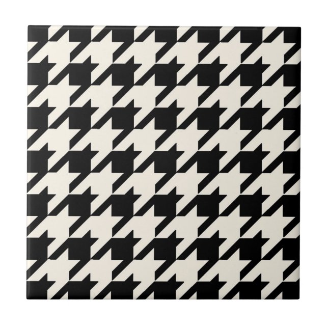 Azulejo De Cerâmica Preto e creme do teste padrão de Houndstooth (Frente)