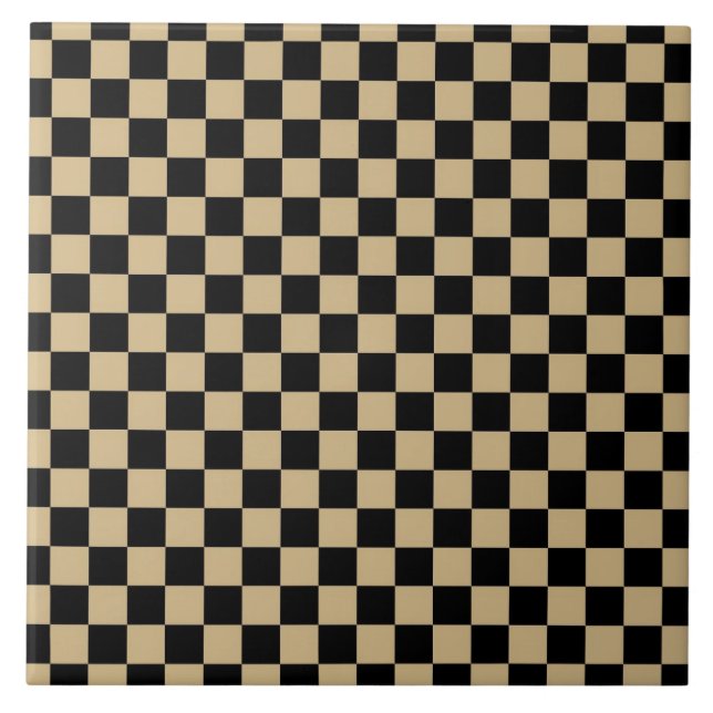 Azulejo De Cerâmica Preto e Tan Checkered (Frente)