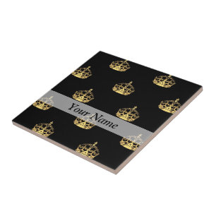 Azulejo De Cerâmica Preto e teste padrão da coroa do ouro