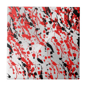 Azulejo De Cerâmica Preto e Vermelho Abstrato Salpico e Gotejamento
