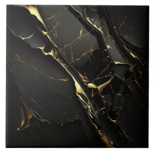 Azulejo De Cerâmica Preto Elegante de luxo e mármore Dourado