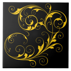 Azulejo De Cerâmica Preto Elegante e Dourado