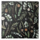 Azulejo De Cerâmica Preto floral botânico verde-moderno (Frente)
