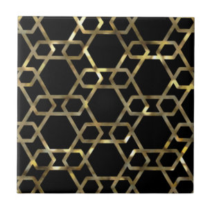Azulejo De Cerâmica Preto geométrico e Dourado