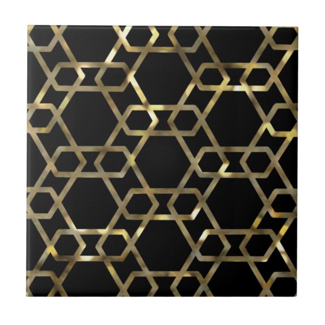 Azulejo De Cerâmica Preto geométrico e Dourado (Frente)