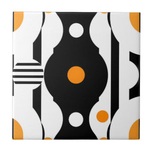 Azulejo De Cerâmica Preto Laranja Retro Mod Geométrico