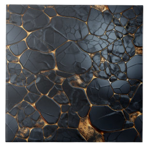 Azulejo De Cerâmica Preto Luxurioso e Abstrato Dourado