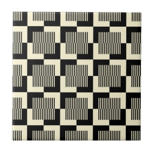 Azulejo De Cerâmica Preto retro & teste padrão de Tan
