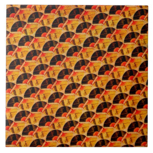 Azulejo De Cerâmica Preto vermelho e ouro do teste padrão japonês do