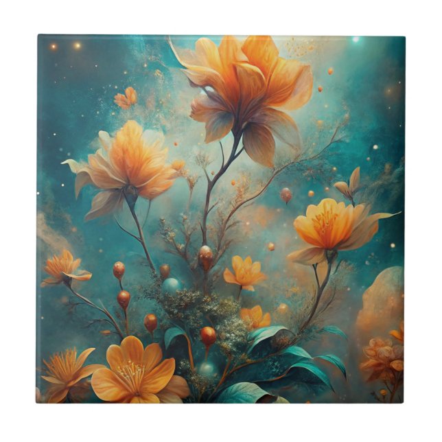 Azulejo De Cerâmica Pretty Orange Flowers  (Frente)