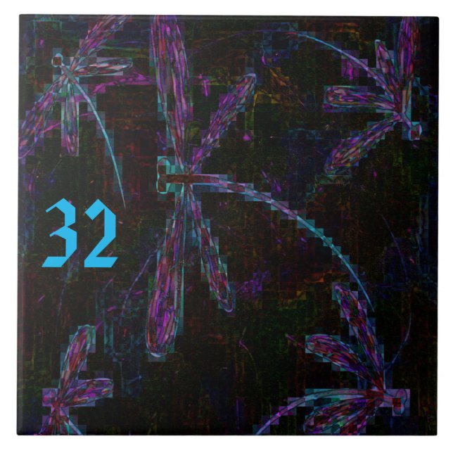 Azulejo De Cerâmica Pretty Pink and Purple Dragonflies (Frente)