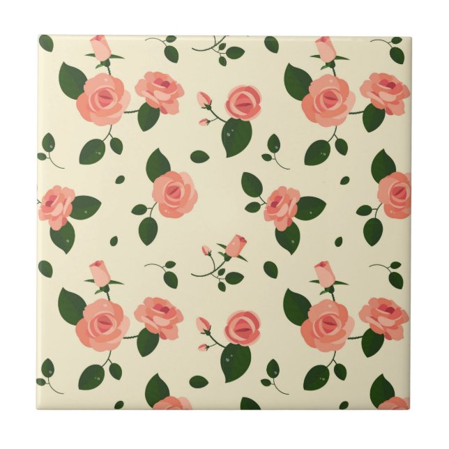 Azulejo De Cerâmica Pretty Pink Roses Pastel Pink Pattern (Frente)