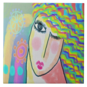 Azulejo De Cerâmica Primavera Abstrato digital pintura de uma mulher