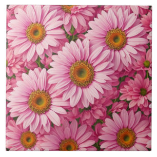 Azulejo De Cerâmica Primavera cor-de-rosa margarida cor-de-rosa retróg