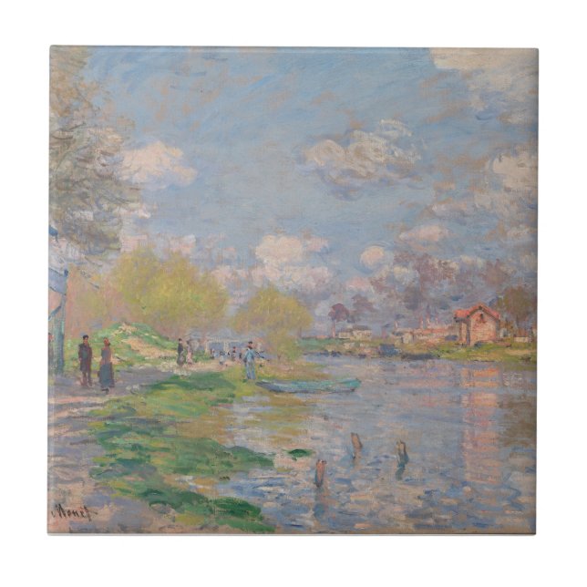 Azulejo De Cerâmica Primavera do Sena por Monet Impressionist (Frente)