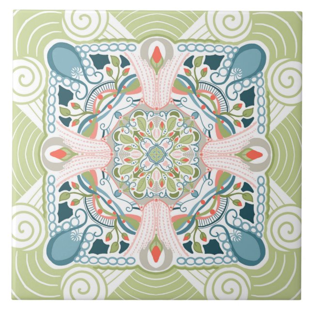 Azulejo De Cerâmica Primavera Fantasy Mandala (Frente)