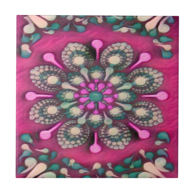 Azulejo De Cerâmica Primavera Fling Magenta Mandala (Frente)