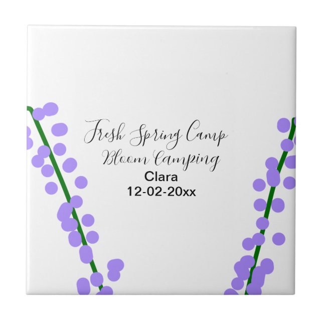 Azulejo De Cerâmica Primavera fresca camping lavanda flores nome data  (Frente)