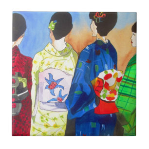 Azulejo De Cerâmica Primavera kimono - Arte Geisha Japonesa